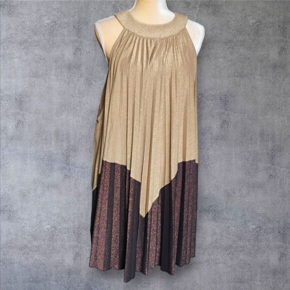 Free People Womens Pleated Love Metallic Mini Dress Size Medium - Picture 4 of 6
